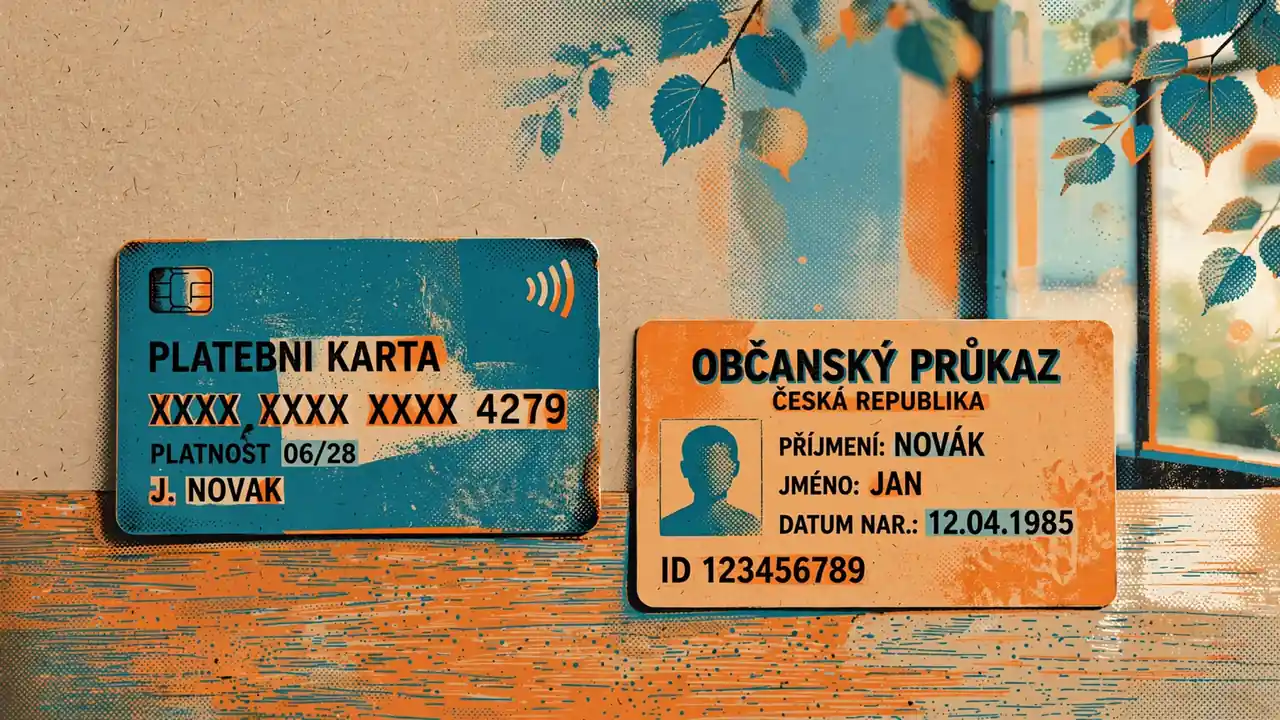 Platební karta a občanský průkaz na dřevěném stole