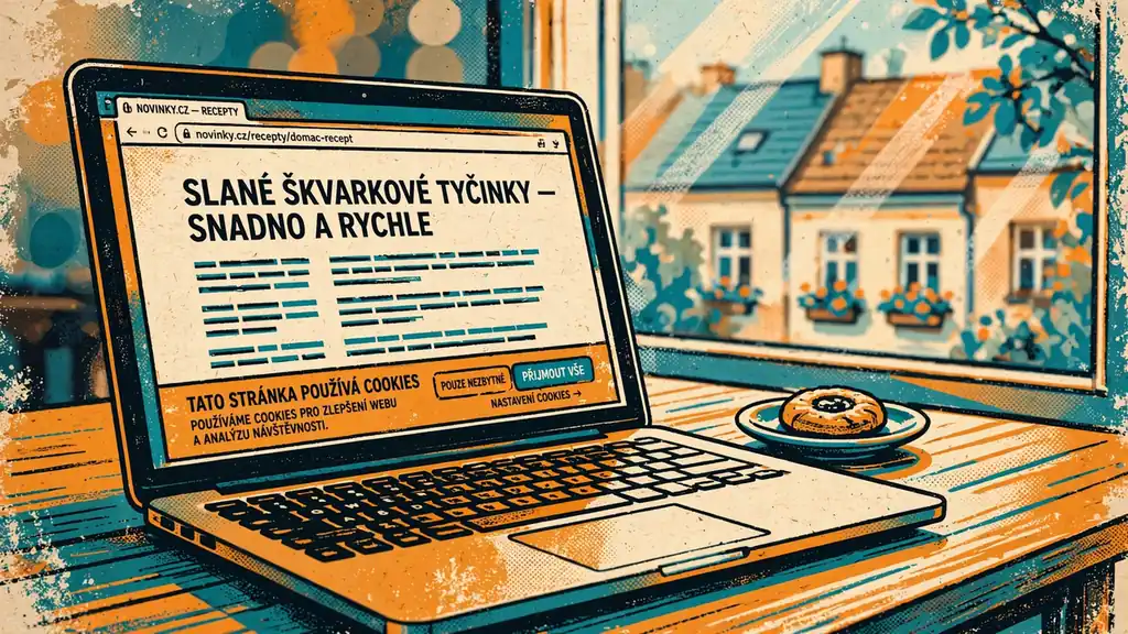Notebook s oknem prohlížeče a souhlasem se soubory cookies
